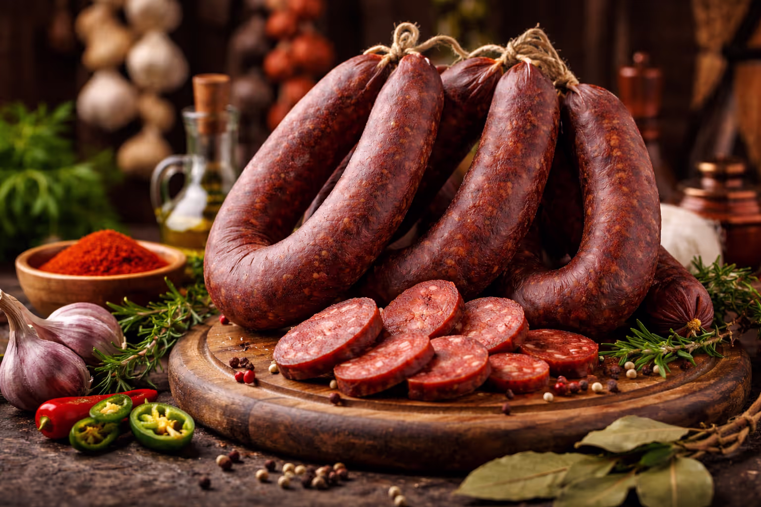 Dilimlenmiş sucuk ve falez manzarası